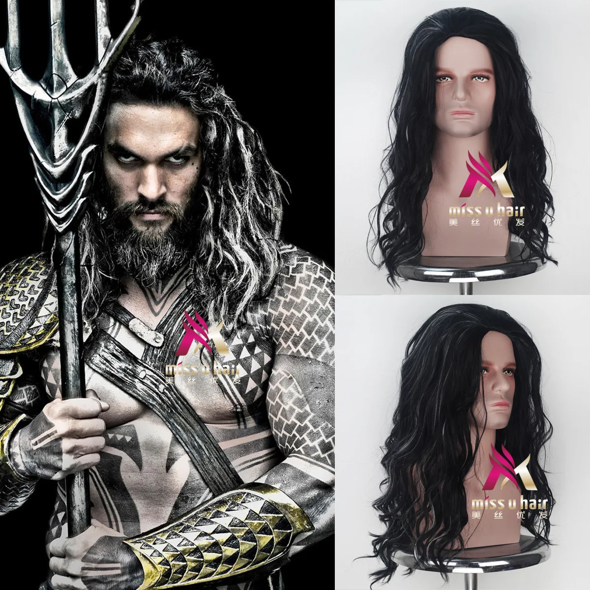 

Movie Justice League Aquaman Wig Aquaman Role Play Hair Comic Cosplay Jason Momoa Wig Carnival Brown Hair for Men Adult Cosplay