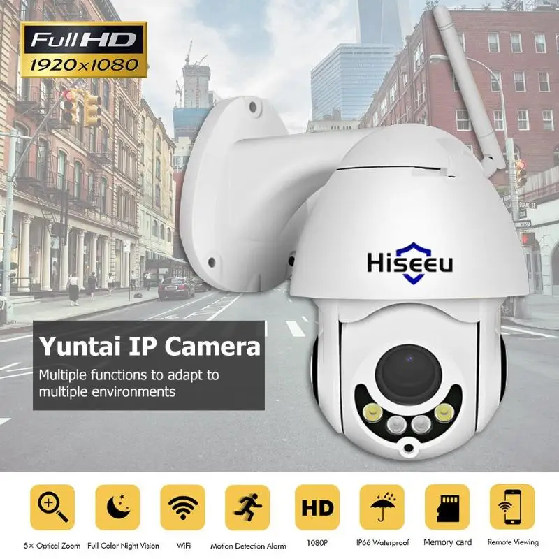 

Hiseeu FHD 1080P 2MP IP Camera Outdoor 5X Zoom Waterproof IR Night Vision PTZ Dome CCTV P2P Camcorder Video Recorder
