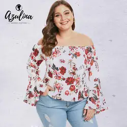 AZULINA плюс размеры с открытыми плечами цветочный принт блузка повседневное весна женские блузки Топы корректирующие 2019, новая мода пуловеры