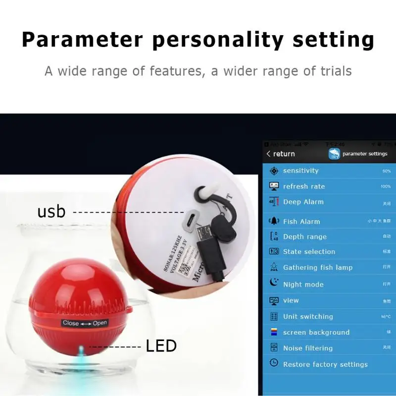 Беспроводной Wi-Fi эхолот умный эхолот для ловли рыбы обнаружение 48 м Подводные рыболовные инструменты