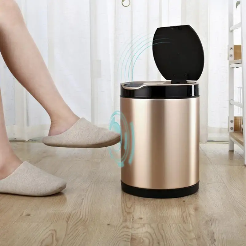 

Smart Trash Can Stainless Steel 6/8/12L Round 0.3 Second Speed Automatic Intelligent Induction Full Sealing Non-slip Bottom