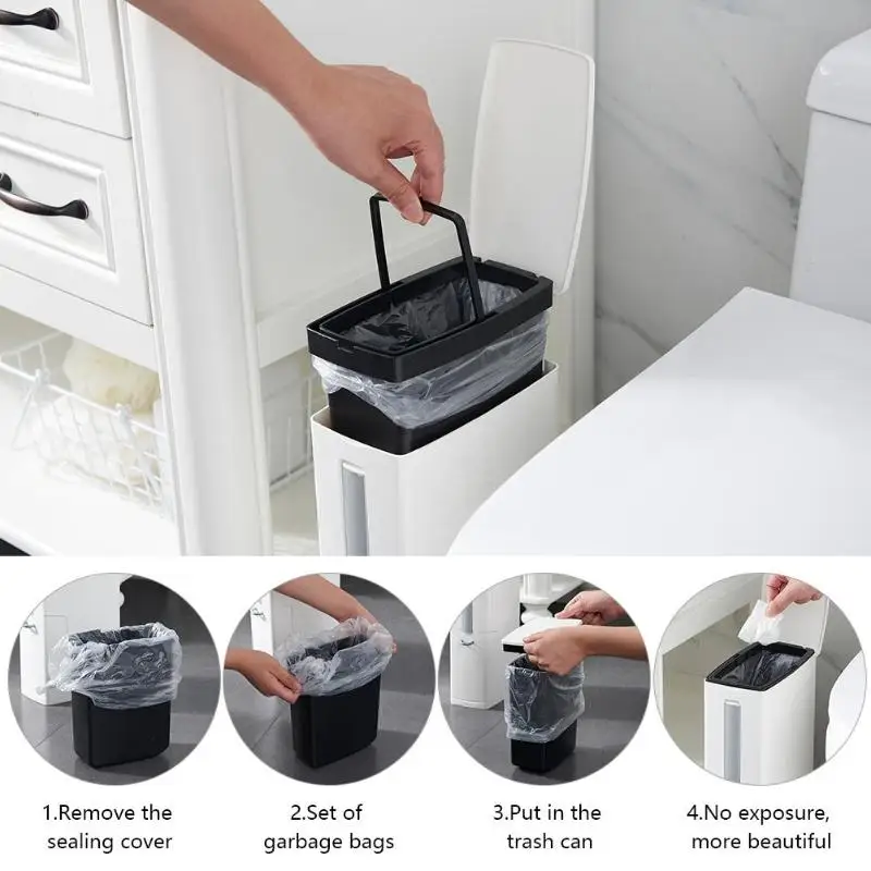 

6L Narrow Plastic Trash Can with Toilet Brush Set Bathroom Waste Bin Dustbin Trash Cans Garbage Bucket Garbage Bag Organizer