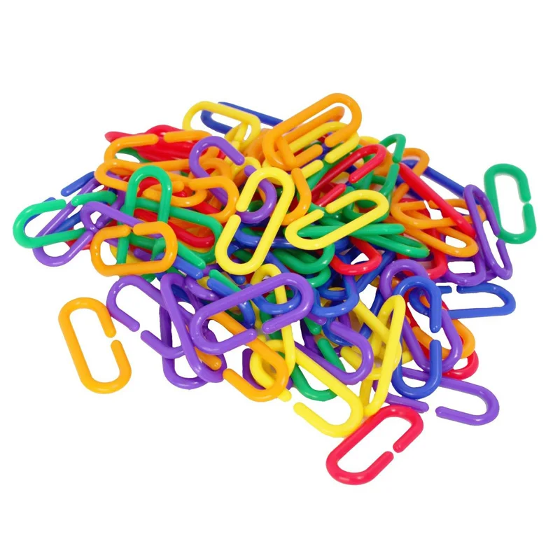 

100Pcs Parrot Bird Toy Parts Long Tail Parrot Bird Accessories Hook Chain C Type Link Plastic Parrot Bird Toy