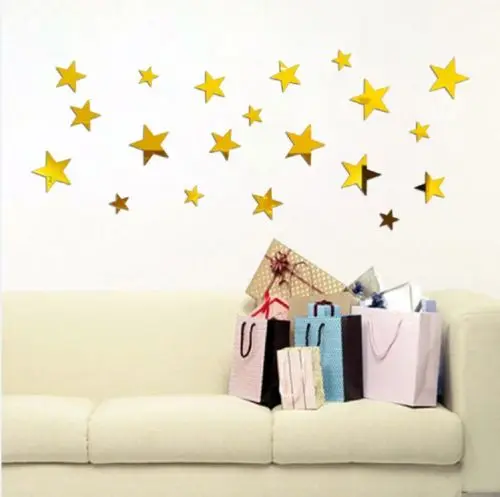 

20x Acrylic Removable 3D Mirror DIY Star Gold/Sliver/Black Decal Vinyl 3D Acrylic Wall Sticker Home Room Decoration