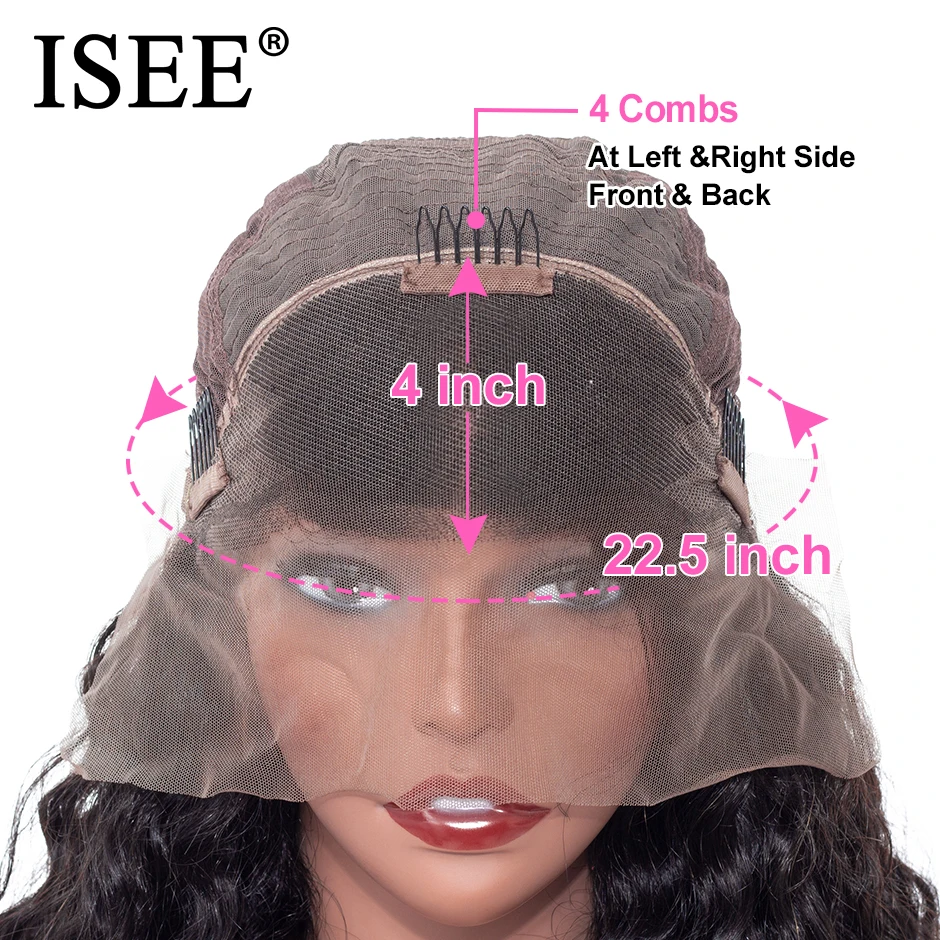 Comprar Pelucas de cabello humano con encaje frontal de onda de agua para mujeres negras 13X4 pelucas de cabello ISEE pelucas de cabello humano brasileño de densidad Remy 130% 150% 180%