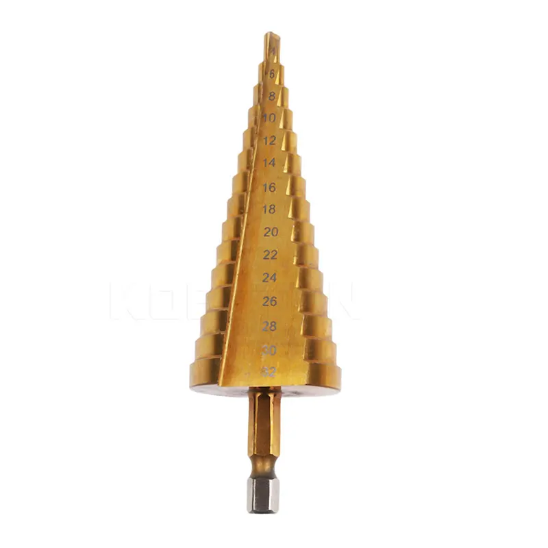 

Step Cone Drill 4-32 mm HSS Titanium Coated Step Drill Bit Drilling Power Tools for Metal High Speed Steel Wood Hole Cutter