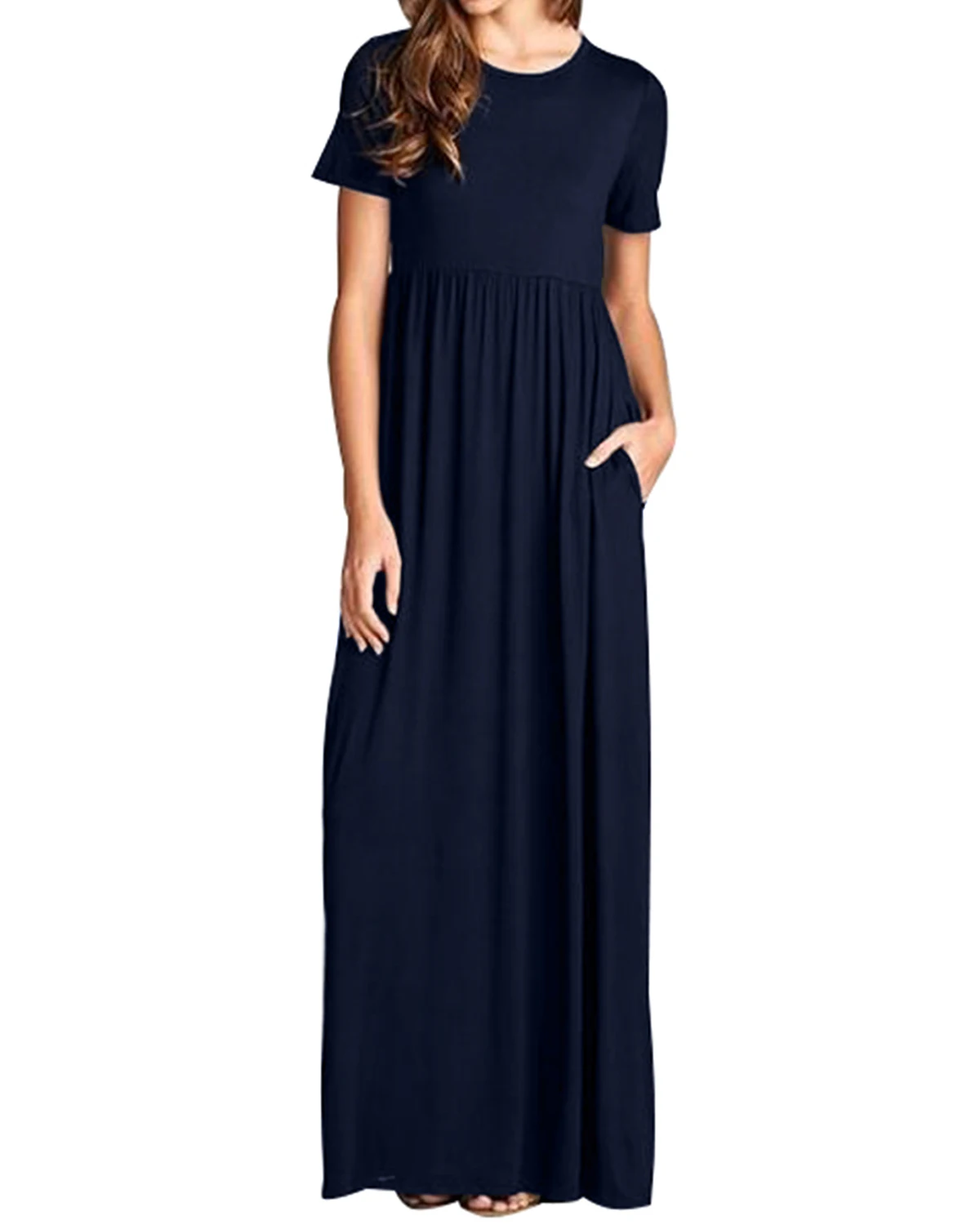 ZANZEA, летние женские макси длинные платья, повседневное свободное одноцветное платье с круглым вырезом размера плюс, короткие рукава, высокая талия, вечерние платья, Vestido
