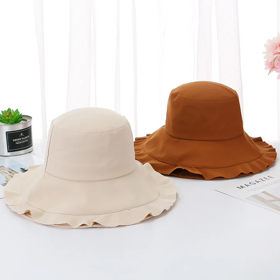 High Quality Women Cotton Sun Hats Folding Lady Beach Hat Wide Brim Sunhat Breathable Spring