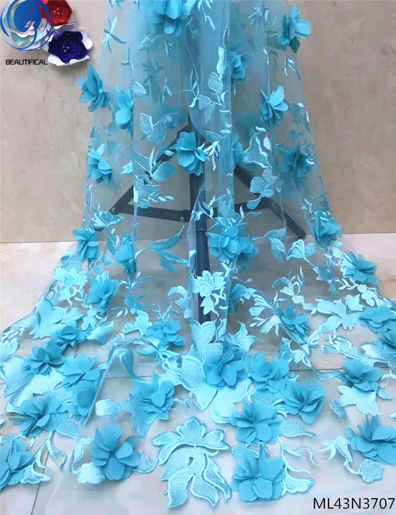 

BEAUTIFICAL sky blue 3d lace fabric 3d applique lace african 3d lace fabrics 5 yards/lot for dress wedding free shipping ML43N37