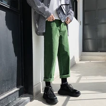 2018 Fashion Men's Casual Pants Autumn And Winter New Korean Version Of The Trousers Trend Loose Nine Pants Youth Corduroy Green