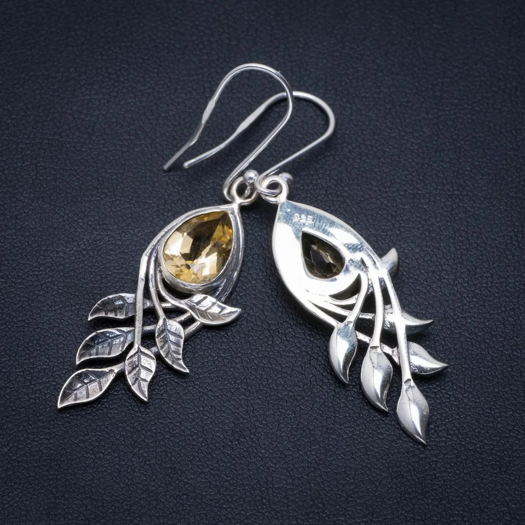 

Natural Citrine Handmade Unique 925 Sterling Silver Earrings 2" A2602