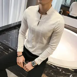 2018 Китайский Стиль Мандарин воротник рубашки мужские плотные рубашки мужские социальные белые рубашки тонкий воротник рубашки