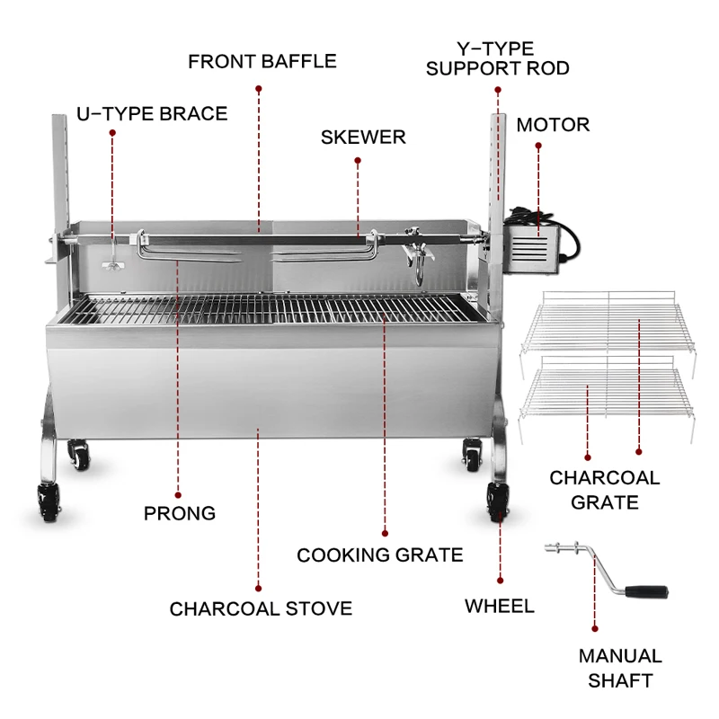 ITOP BBQ Grill Charcoal Pig Spit Roaster Rotisserie Barbeque Machine Multifunctional Electric Barbecue Grill Stainless Steel ITOP BBQ Grill Charcoal Pig Spit Roaster Rotisserie Barbeque Machine Multifunctional Electric Barbecue Grill Stainless Steel