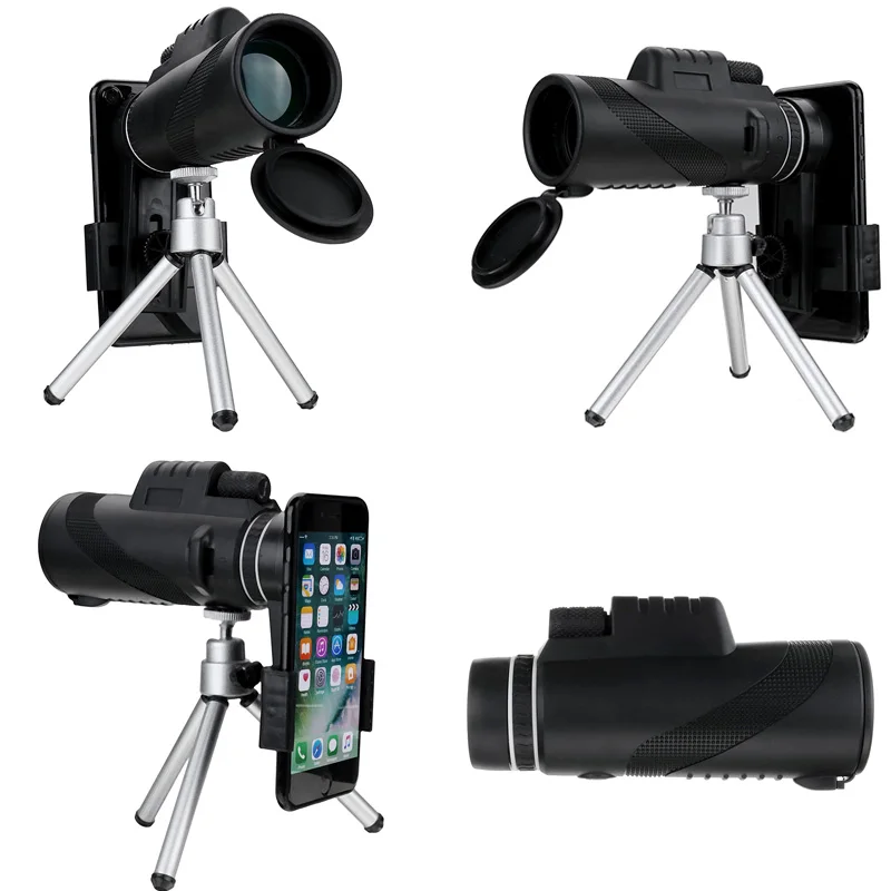BAK4 40X60 التكبير HD عدسة ناظور أحادي العين للرؤية الليلية تلسكوب + ترايبود الهاتف كليب مناظير ل في الهواء الطلق الصيد التخييم ل فون
