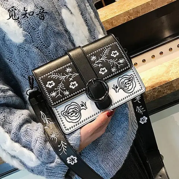 

Embroidery Square Bag Women's Designer Handbag Fashion New Women Handbags High-quality Pu Leather Embroidered Shoulder Bags