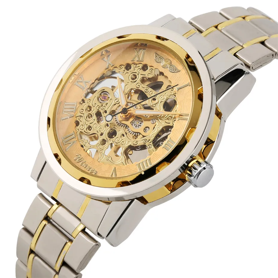 

Business Men's Watch Hand Winding Timepiece Mechanical Mens Watches Stainless Steel Bangle Man Wristwatches reloj para hombre