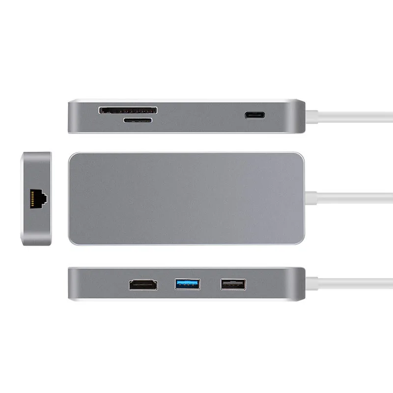 Тип C концентратор 7 в 1 HDMI адаптер мультимедийные Интерфейс USB3.0 Hub Ethernet RJ45 Порты и разъёмы HD видео конвертер SD TF Картридер для Mac