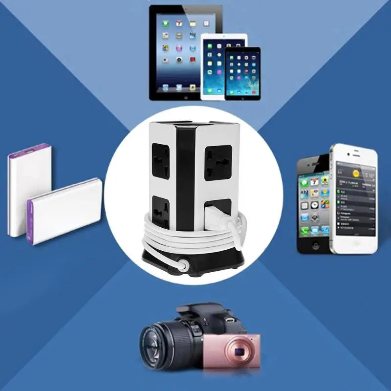 

2 Layer Power Socket 4 USB Ports Universal Vertical Electrical Socket Outlet 6 Outlet Plugs Protector Power Board US Plug