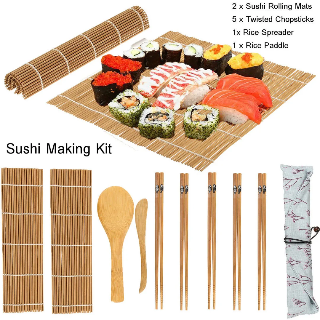 Best 9Pcs Set DIY Rolling Mats Rice Spreader Paddle Chopsticks Bamboo Sushi Making Kit 2018 New