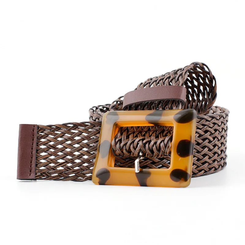 

New Pattern 2019 Hot Sale Waist Belts Pants Pingskin Fashion Square Buckle Wide Waistband Women Casual Weave Belt Strap