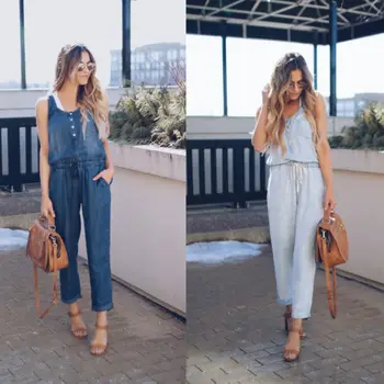 

2018 hotwon Summer New Women Solid Color Sleeveless Lace Up Jumpsuit Casual Trouser Sunsuit Playsuit