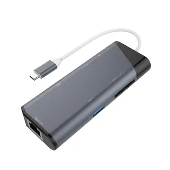 

Type-c Hub Converter HDMI+ Gigabit Cable + USB-C Charging SD/TF Card Reader