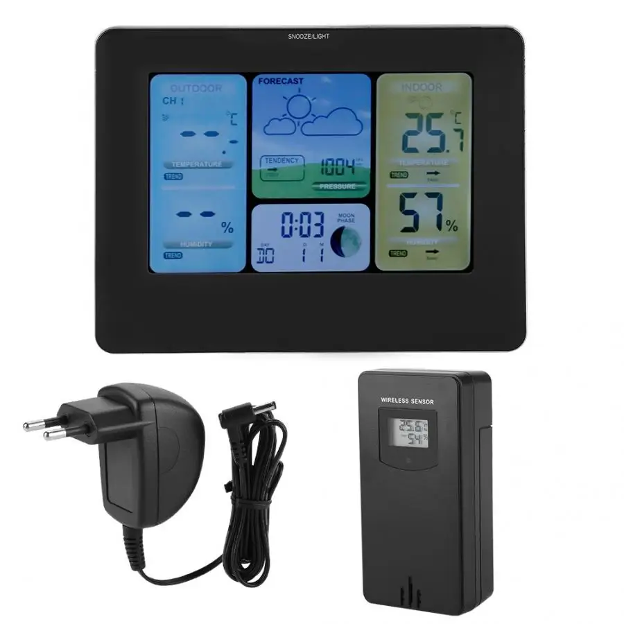 

Color Screen Weather Clock Electronic Alarm Calendar Thermometer 110-240V EU on sale