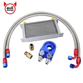 

evil energy Universal Silver 19Row AN10 Transmission Oil Cooler+Nylon Braided Oil Hose Line+Oil Adapter Filter Cooler Plate Kit