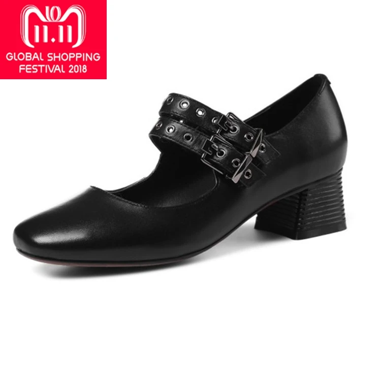 

{Zorssar} Fashion Mary Jane High Heels 2018 New Genuine Leather thick heel Womens Pumps Single shoes Women Zapatos Mujer