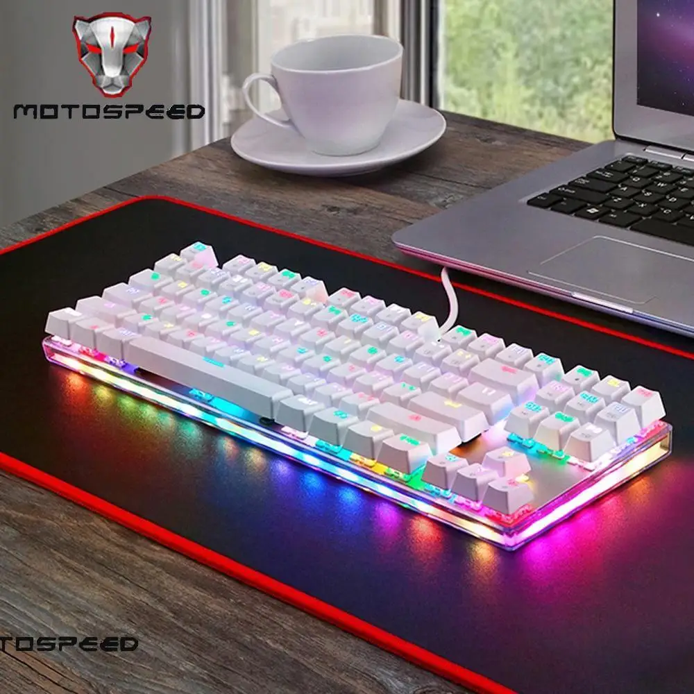 

Motospeed K87S ABS USB2.0 Wired Mechanical Keyboard with RGB Backlight Blue Switch for PC Gaming and Tying White with 1.8m Cable