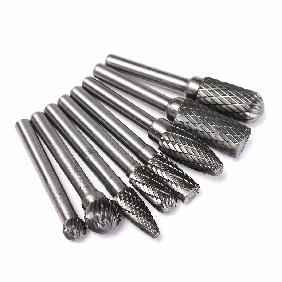 

High Quality 8pc 1/4" Tungsten steel Burr 6mm Shank Burs Double Grain Rotary Cutter File Woodworking Tools Rotary Burrs Tool Set