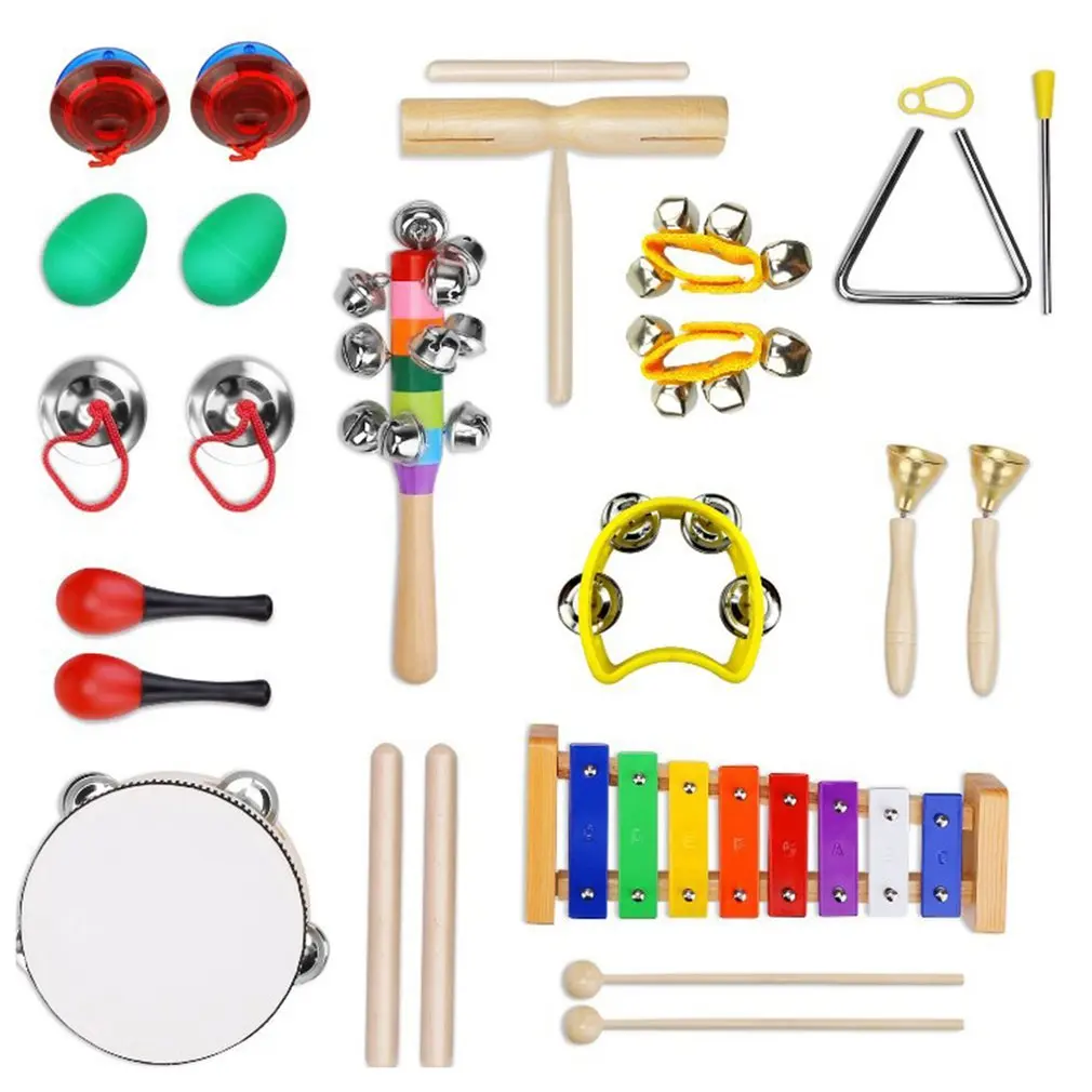 

13PCS Children Musical Instruments Set Rhythm & Music Education Toys Band Set Toddler Wooden Percussion Toy for Kids With Case