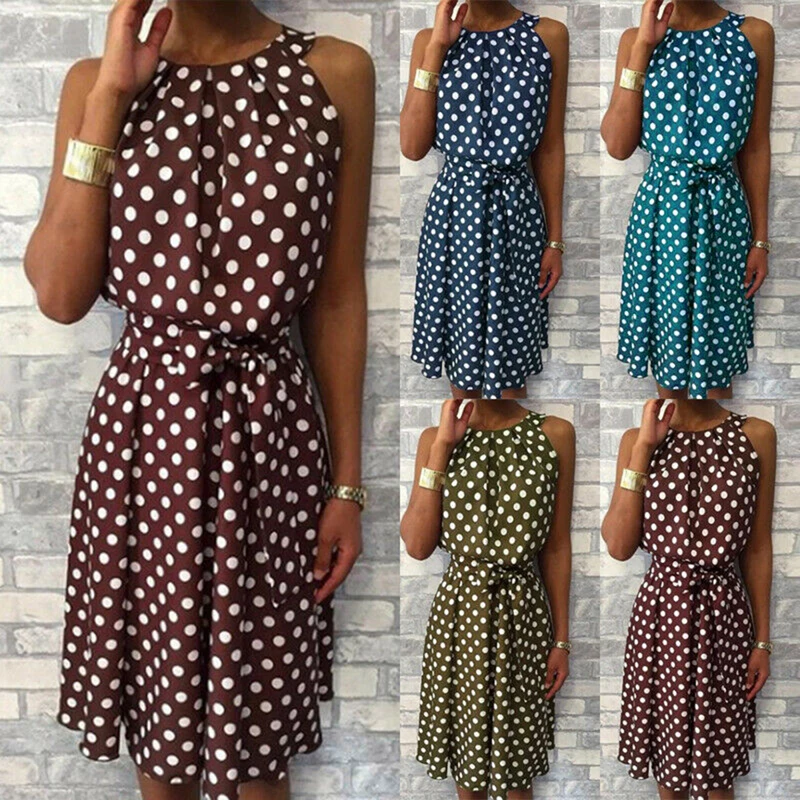 Платье в горошек женское летнее без рукавов большого размера|Платья| |