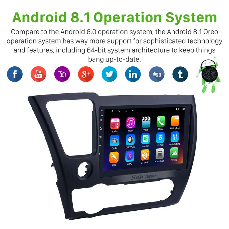 Discount Seicane 9 inch Head Unit Player Android 9.0 GPS Car Radio For 2014 2015 2016 2017 Honda Civic Support Steering Wheel Control 1