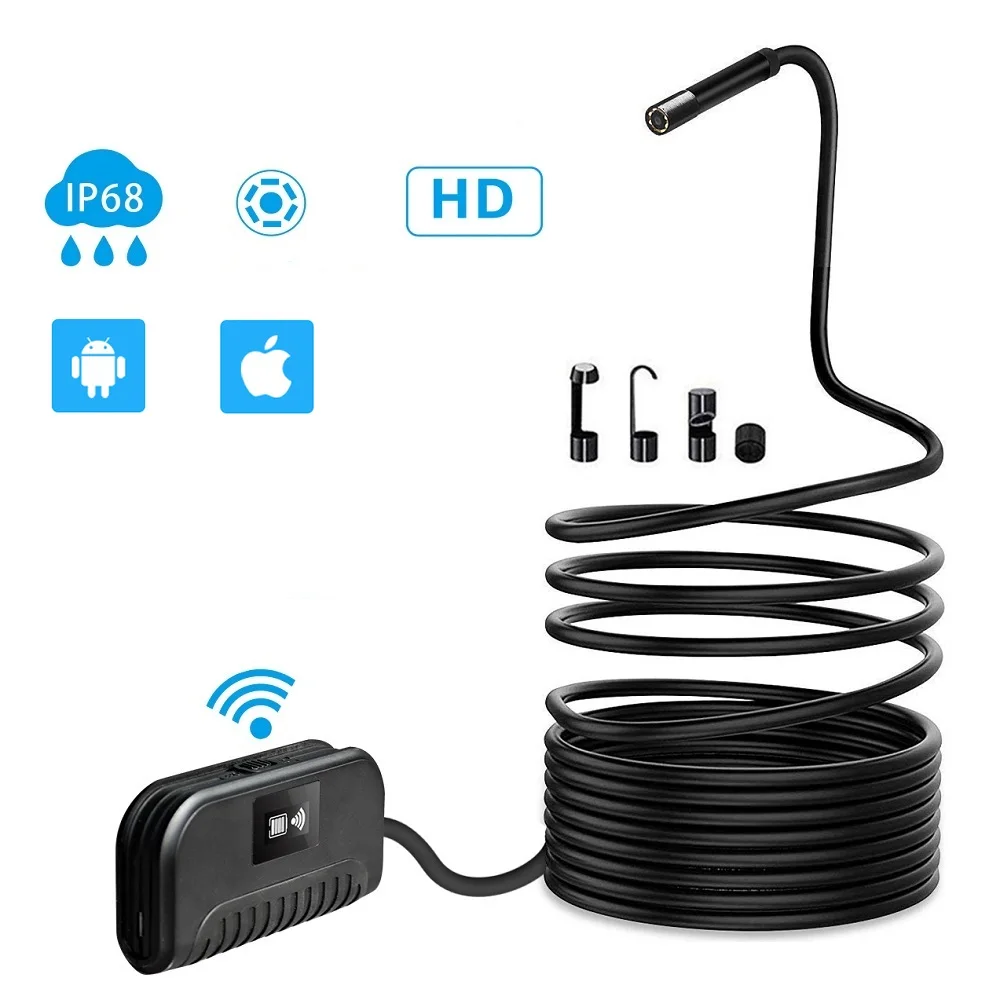 Водонепроницаемый светодиодный эндоскоп IP68 Wi Fi HD 2 м 1080P встроенный аккумулятор 6
