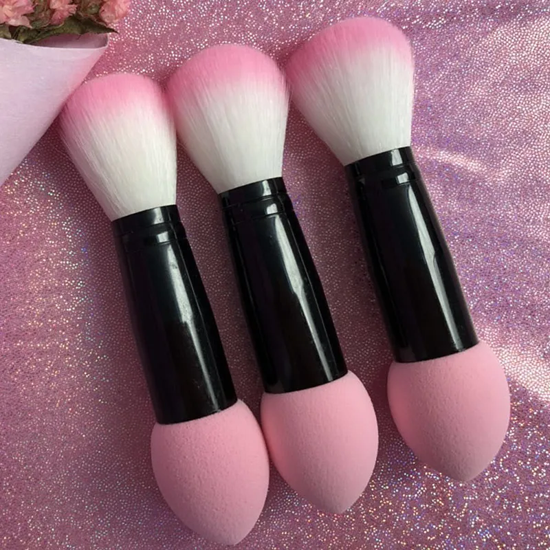 

1pc Professional blusher brush Nylon Make up Brushes Two Head Metal Cosmetic Tools with Sponge Pink Color drop shipping 29