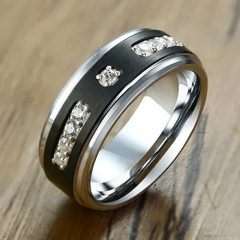 

Textured Tungsten Carbide Engagement Rings for Men with AAA Cubic Zirconia Promise Love anel Jewelry