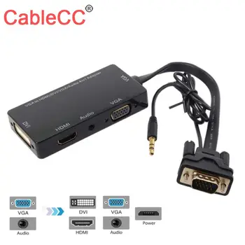 

10pcs/lot CY VGA / Audio / HDMI / DVI 4in1 to VGA Dongle Adapter Multiport Splitter Converter for HDTV PC Monitor Projector