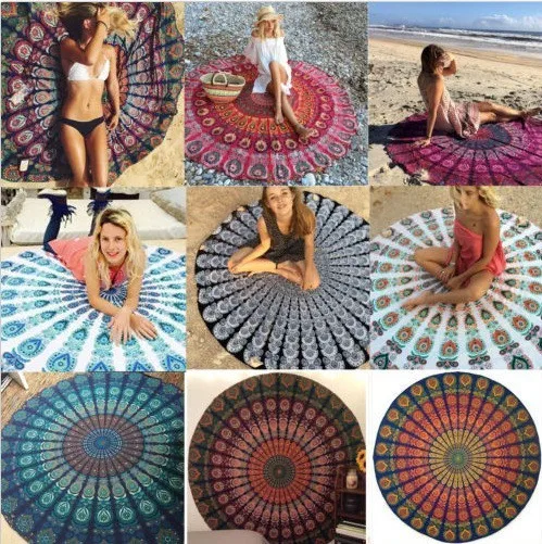

European and American style round printed beach towel sunscreen shawl summer square towel