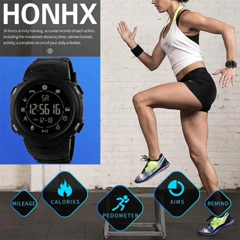 ALLOYSEED Women Men Waterproof Bluetooth Sports Pedometer Wristwatches Unisex Resin Strap Smart Electronic Watches
