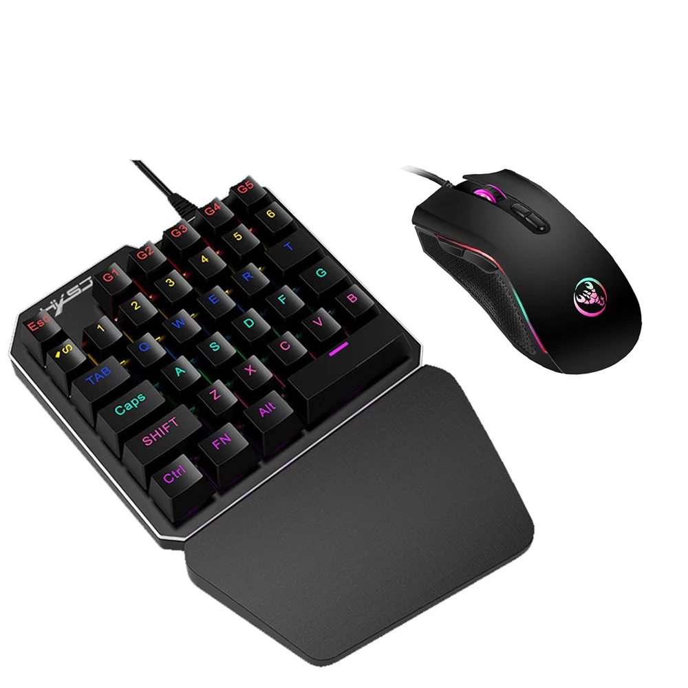 HXSJ J100 + A869 клавиатура мышь набор 35 клавиш мини USB проводной 3200 точек/дюйм 7 кнопок LED