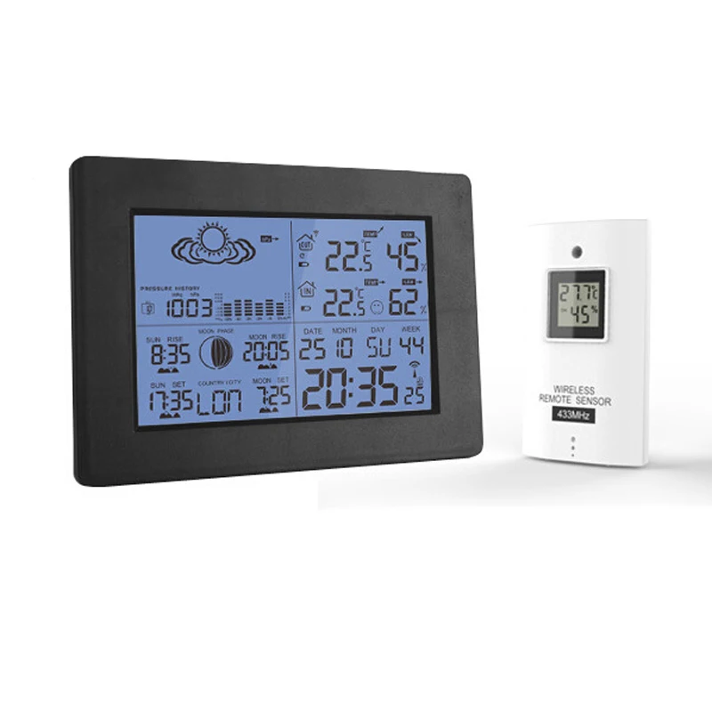 

Wireless LCD Weather Station Sensor With Forecast Temperature Humidity Hygrometer Thermometer Clock For Household In/Outdoor