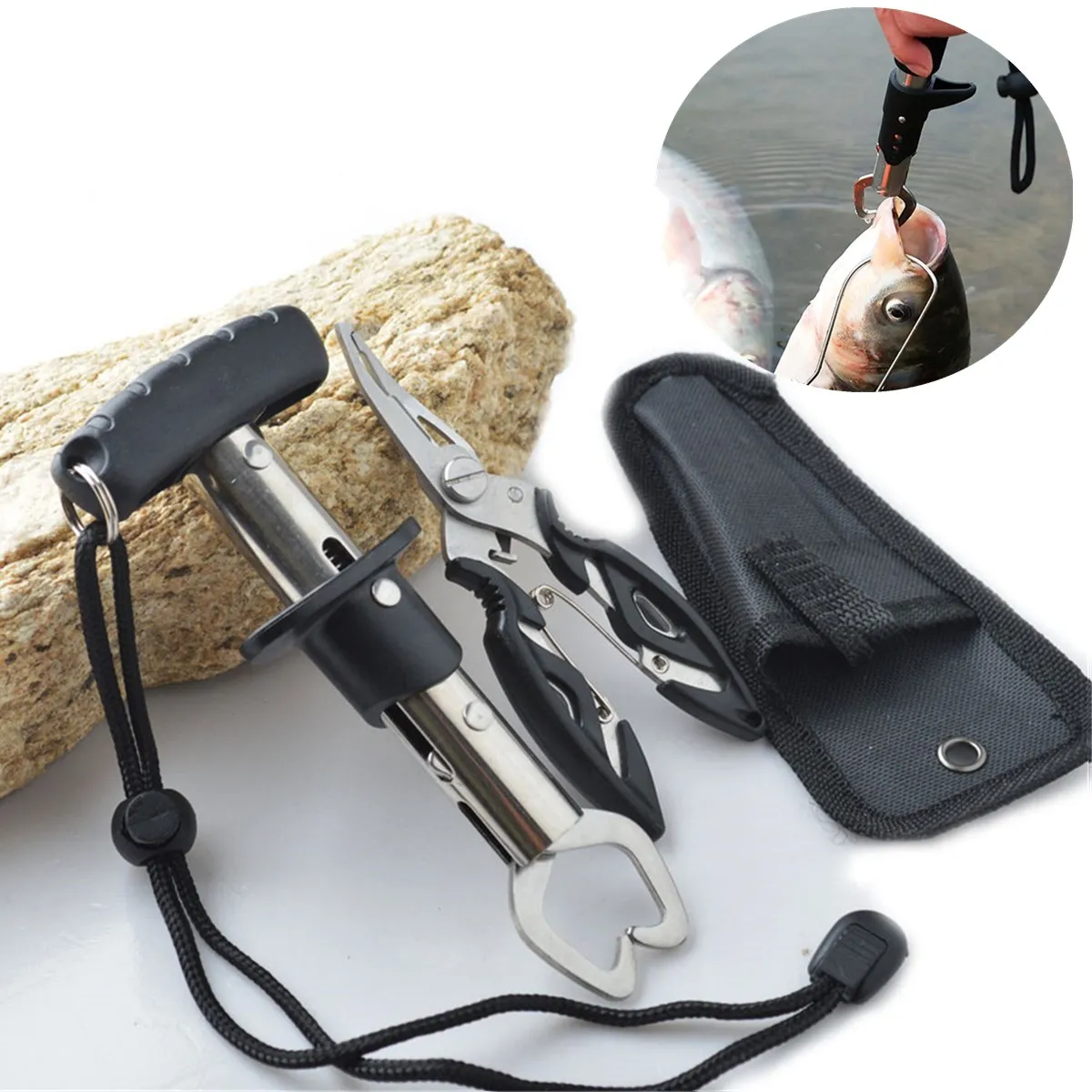 

3pcs/set Stainless Steel Fishing Grip Set Fish Gripper Control Multifunction Fishing Tool Pliers Fishing Tackle with Storage Bag