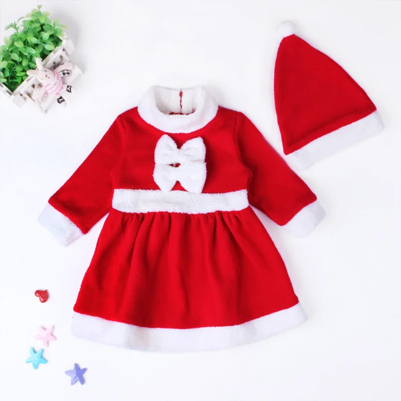 Baby boys girls clothing set winter child Christmas costume 2018 new red dresses +red hat 2pcs set warm clothes