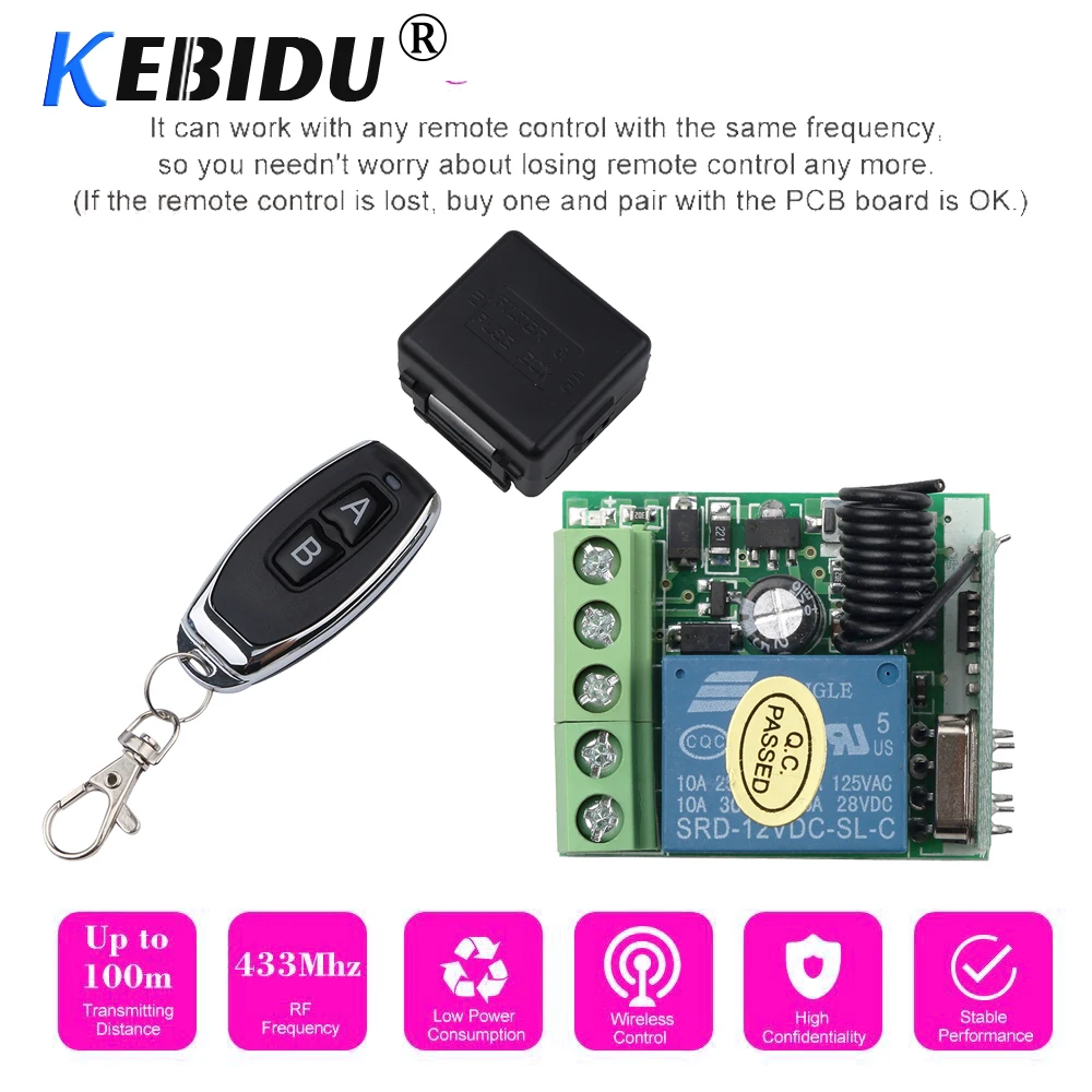 KEBIDU набор 433 МГц Универсальный беспроводной пульт дистанционного управления DC 12 В 1CH релейный модуль приемника РЧ передатчик пульт дистанционного управления s