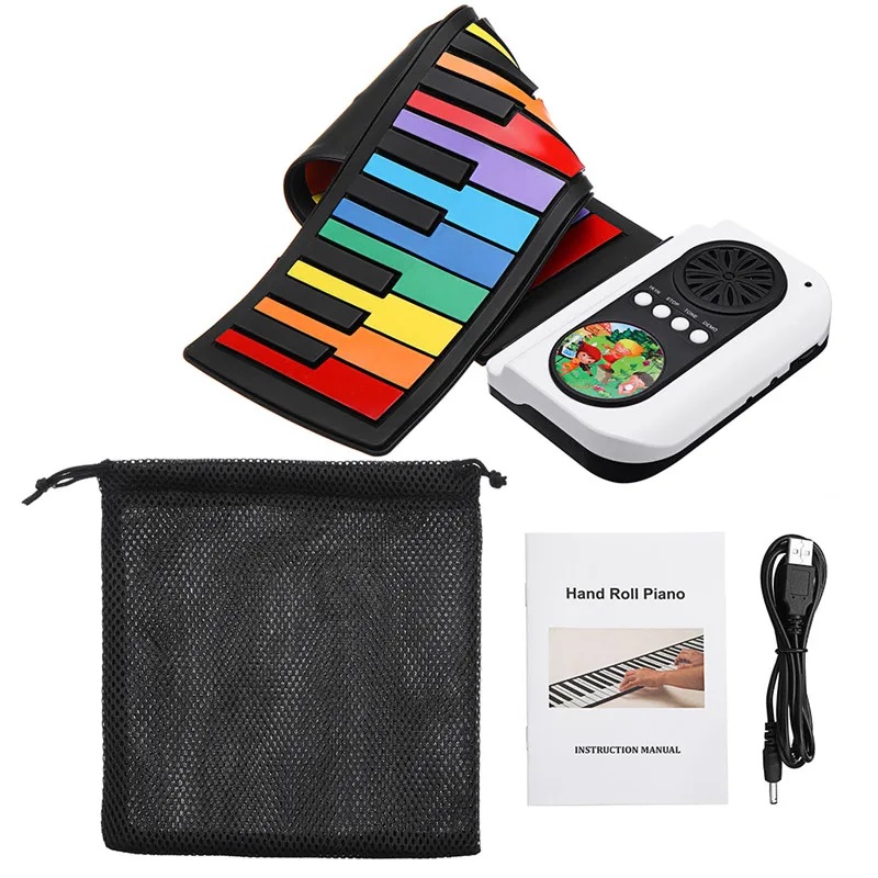 

Portable 37 Keys 8 Tones Hand Roll Up Piano for Kid Musical Imstrument Silicone Folding Electronic Keyboard for Children Student
