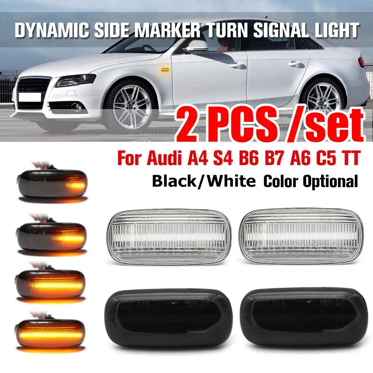 

2pcs Dynamic LED Side Marker Signal Light Turn Light Amber Led Blinker for Audi A4 S4 RS4 B6 B7 A3 8P A6 C5 TT A8 C5