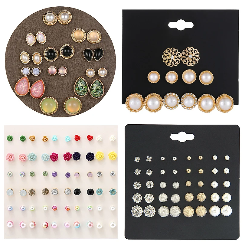 

Fashion Women's Earring Sets 30 Pairs/set Round Ball Mix Jewelry Girl Gifts Crystal Classic Metal Pearl Earrings