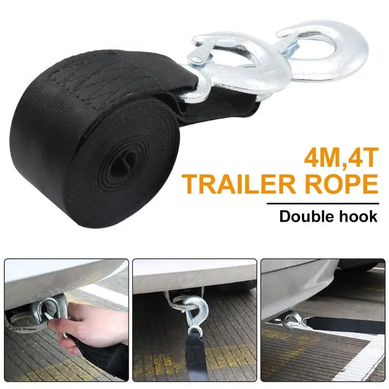 

4T Towing Ropes Car Tow loop Towing Strap Cable Road Recovery winch Rope crane synthetic Black 4 M 4 T trailer rope double hook