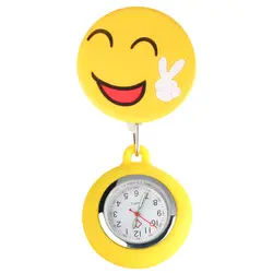 Желтый смайлик знак победи карманные часы для медсестер для дам кварцевые светящиеся функции Подвесные часы для докторов